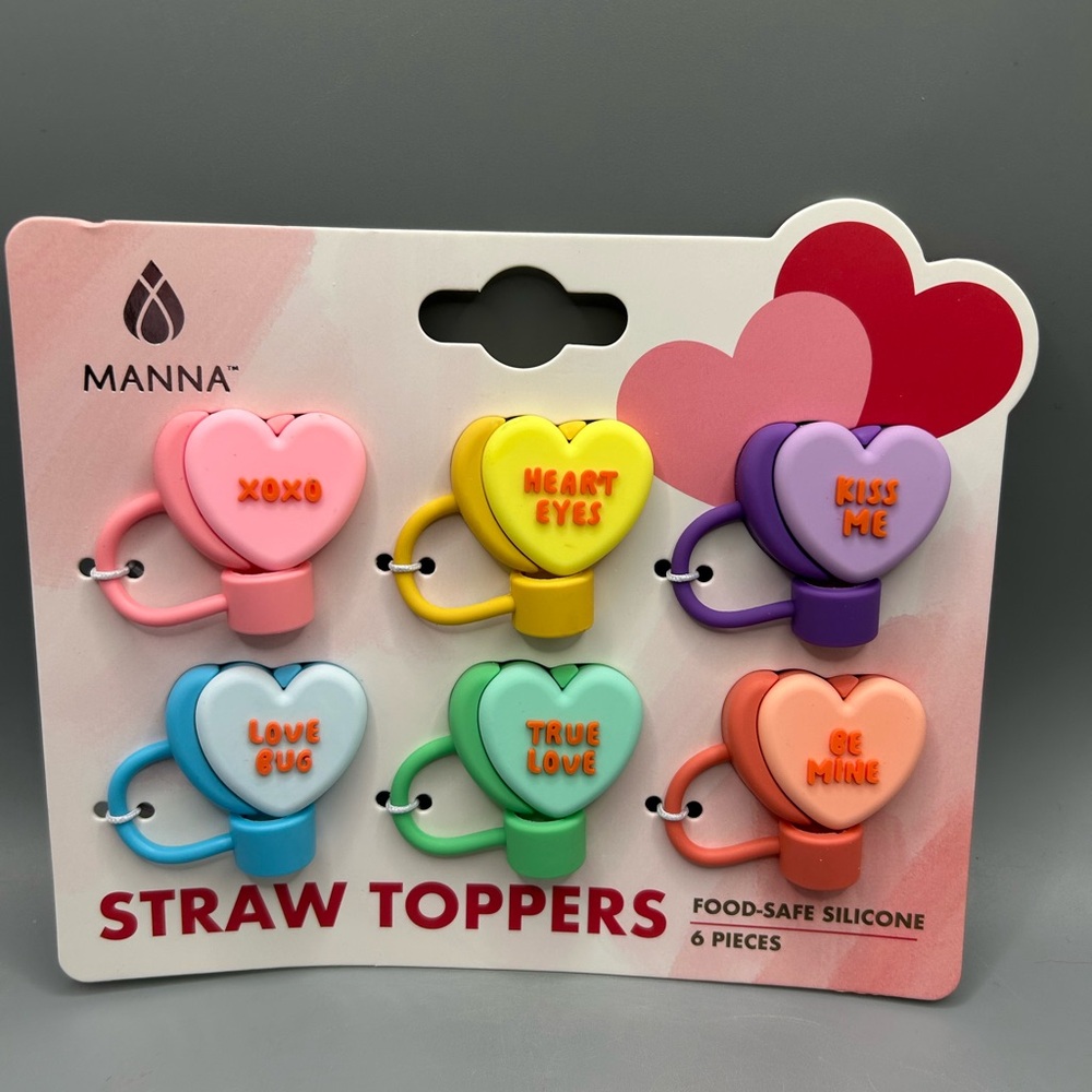 Manna Valentine Stanley Conversation Hearts Coquette Straw Topper Set Of 6 NEW